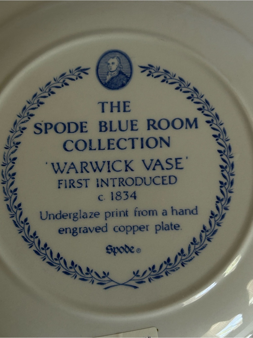 Spode Blue Room Collection Dinner Plate Warwick Vase Pattern 10 3/8” - Picture 6 of 6